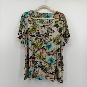 JM Collection Womens XL Multi Color Blouse Tropical Floral Short Sleeve‎ Top
